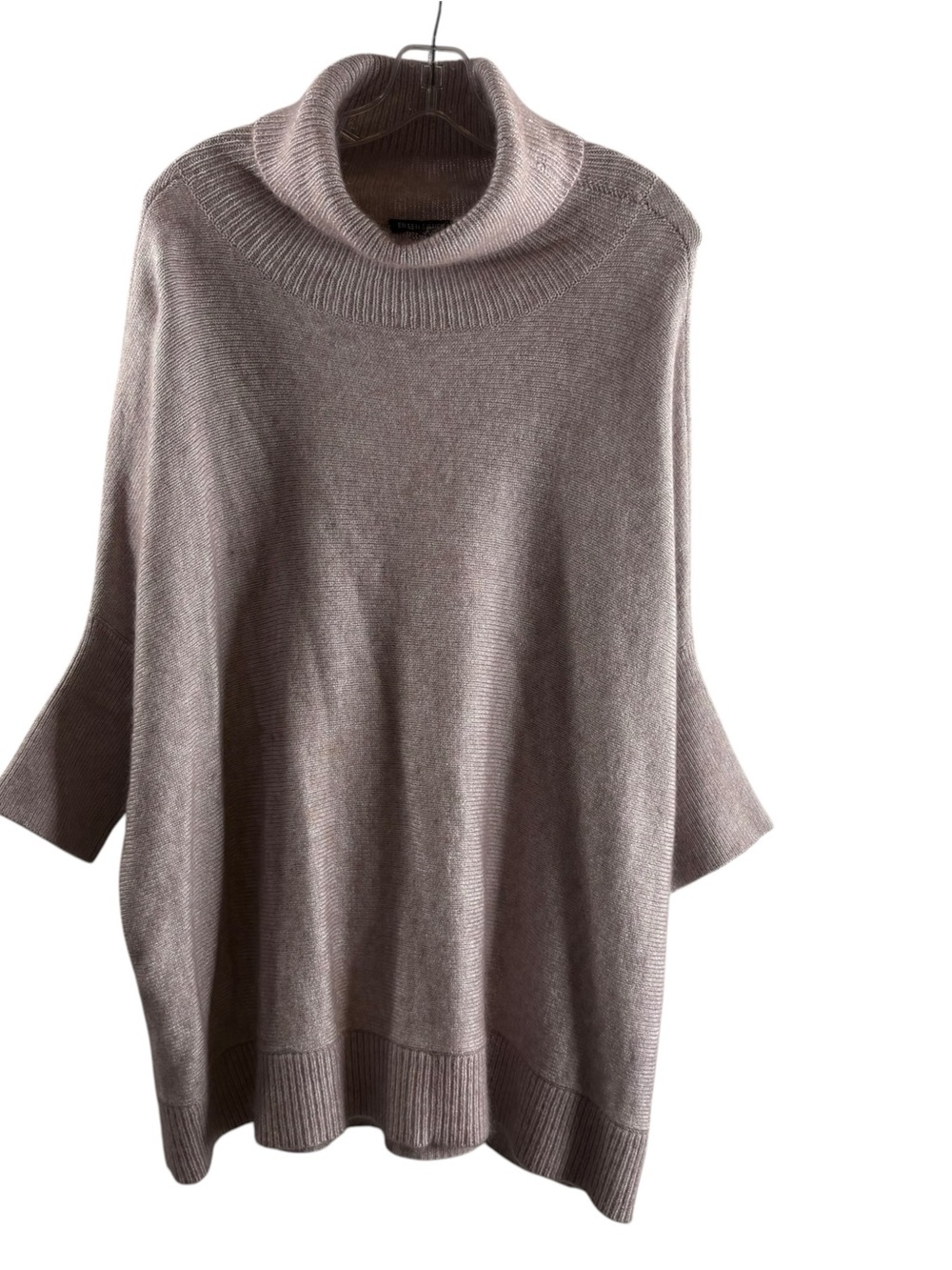EILEEN FISHER Beige 3/4 Sleeve Mohair Blend Turtleneck Poncho Sweater in Taupe